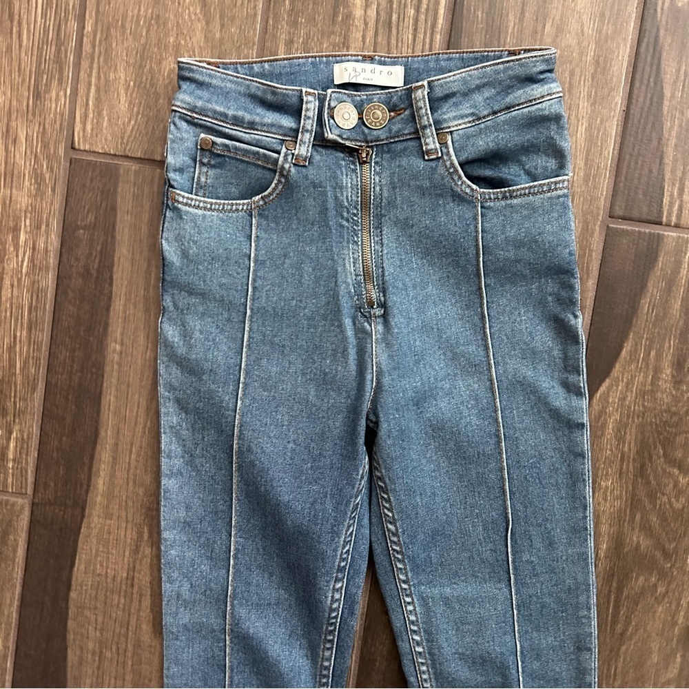 Sandro High Rise Pintuck Skinny Jeans in Vintage Blue Sz 4 - Picture 7 of 11